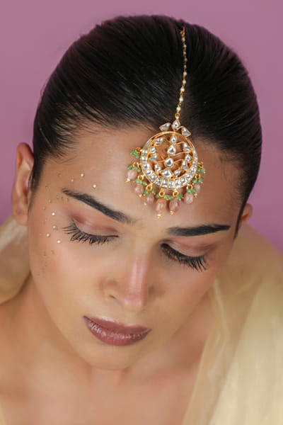 Riana Jewellery Pastel pink beaded maang tikka RIANAPR26D243493