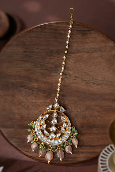 Riana Jewellery Pastel pink beaded maang tikka RIANAPR26D243493