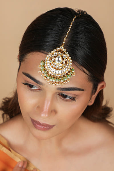 Riana Jewellery White gold plated pearl maang tikka RIANAPR26D243494