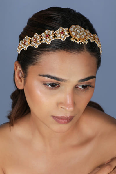 Riana Jewellery Pink gold plated jadau hairband RIANAPR26D243496