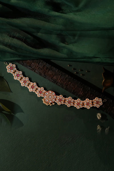 Riana Jewellery Pink gold plated jadau hairband RIANAPR26D243496
