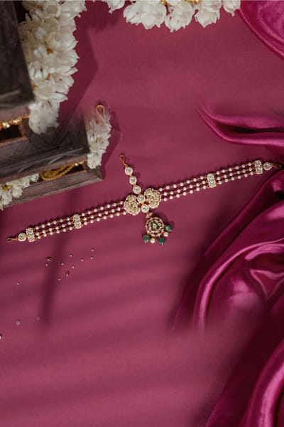 Riana Jewellery White gold plated jadau mathapatti RIANAPR26D243497