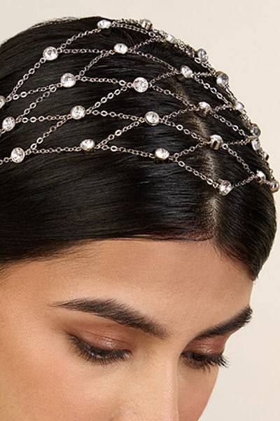 Silver rhinestone jaal head harness