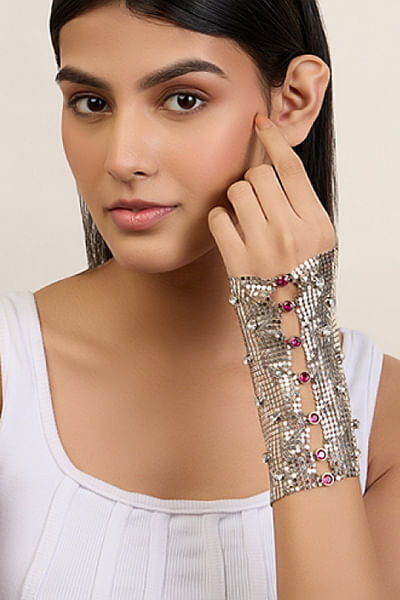 Silver rhinestone glove