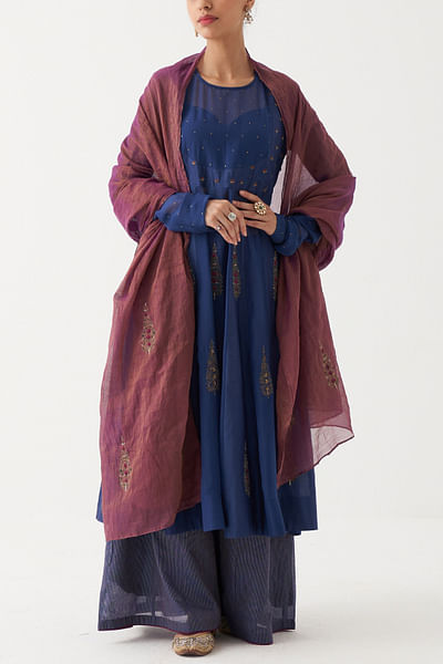 Blue chanderi silk anarkali sharara set