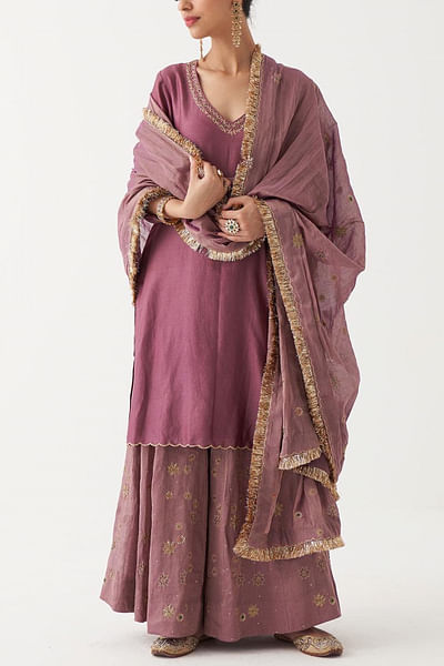 Mauve chanderi silk kurta and sharara set