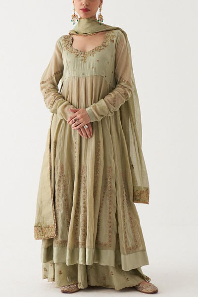 Pastel chanderi silk anarkali set