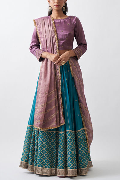 Turquoise embroidered lehenga set