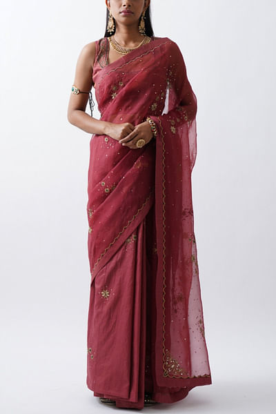 Deep red chanderi sari set