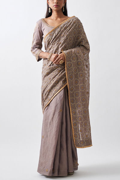 Mauve tissue chanderi sari set