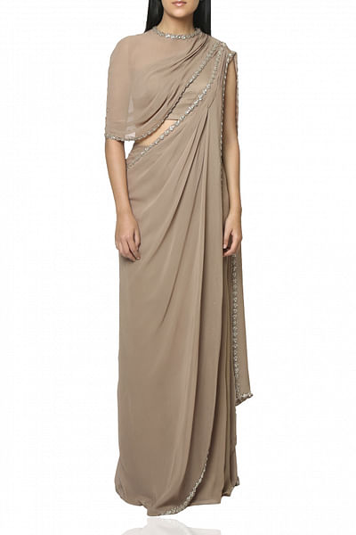 Off shoulder drape sari