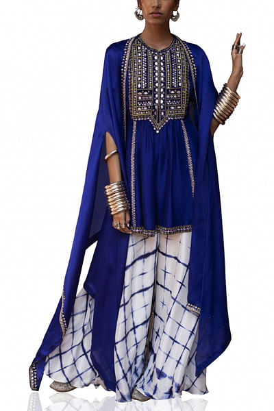 Blue velvet kurta and sharara set
