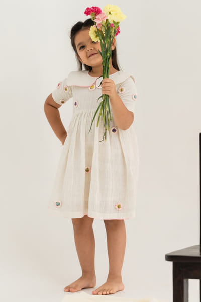 Pearl white floral collared dress