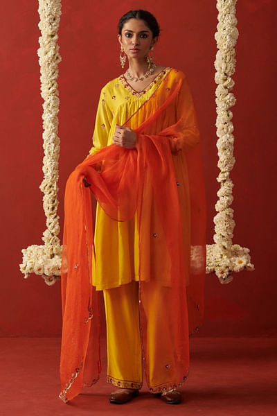 Orange cutdana embroidered dupatta