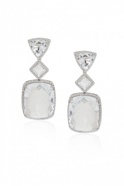 Silver stone embellished drop earrings