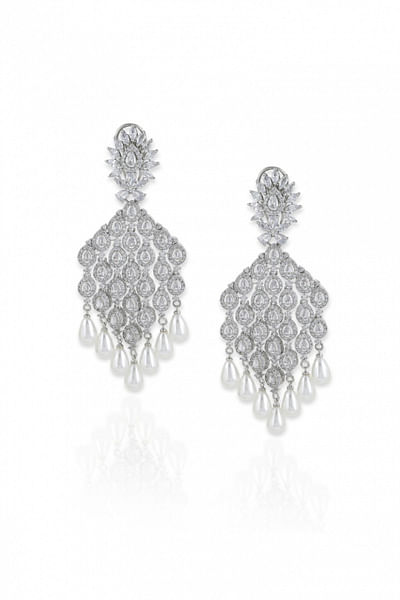 Silver diamond embellished earrings