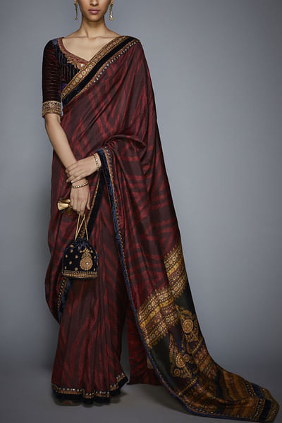 Burgundy and blue sari