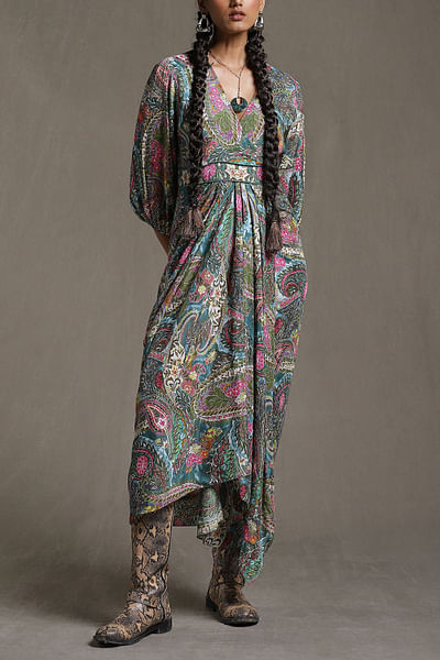 Green paisley printed dress
