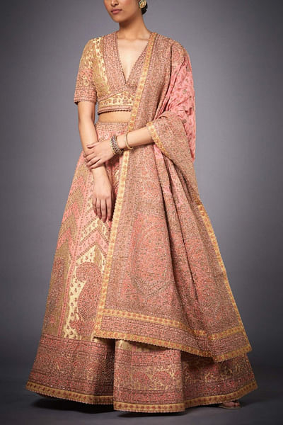 Peach and gold embroidered lehenga set