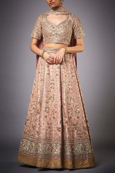 Pink and khaki lehenga set