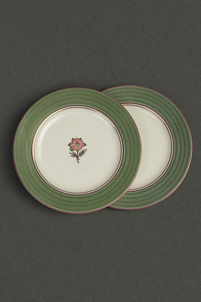 Green floral dinner plates