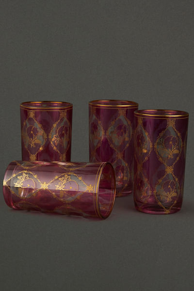 Pink cylinder glass- Set of 4