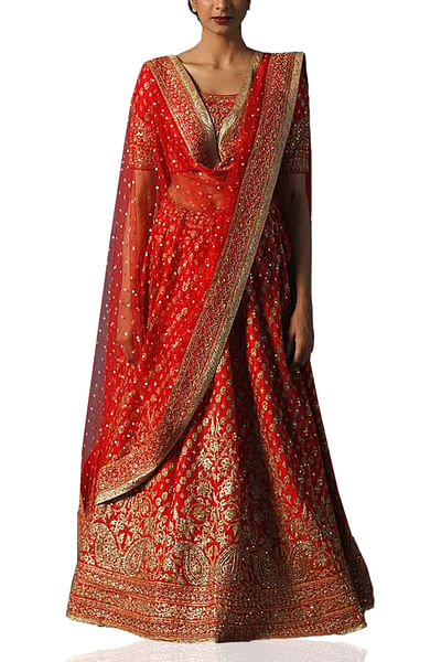 Red embroidered lehenga set