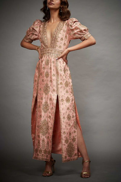 Peach and gold embroidered dress