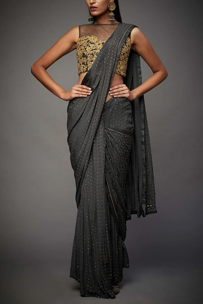 Charcoal grey sari set