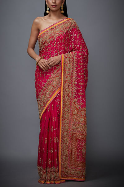 Fuchsia and orange sari