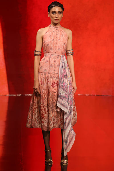 Peach floral printed dress
