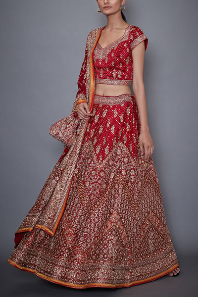 Red embroidered bridal lehenga set