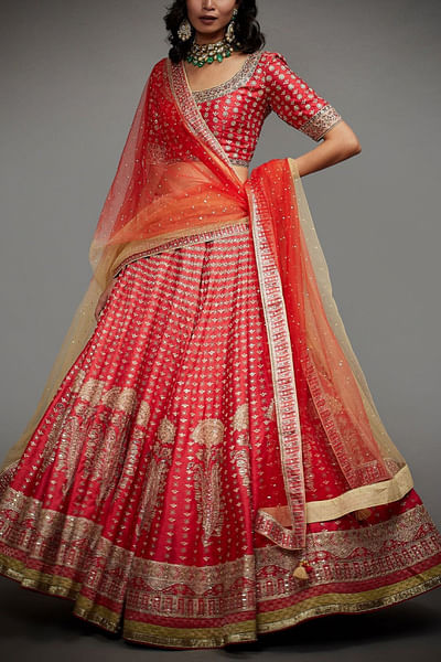 Red embroidered lehenga set