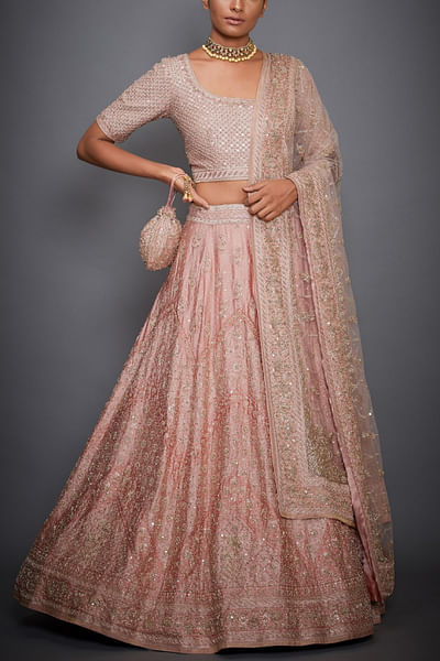 Peach pearl embroidered lehenga set