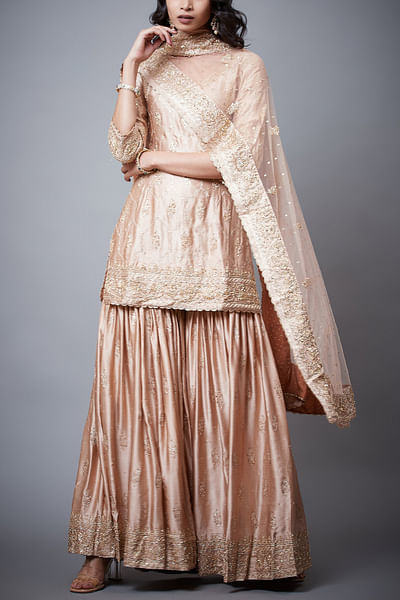 Beige embroidered kurta and garara set