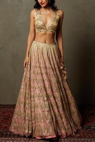 Peach embroidered lehenga set