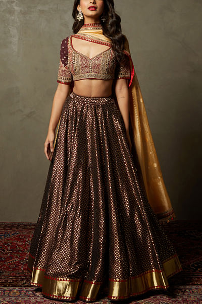 Brown floral lehenga set