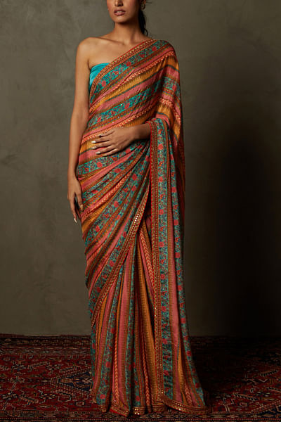 Multicolour embroidered sari