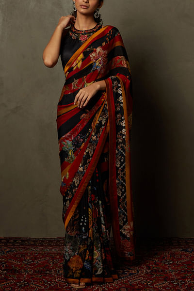 Black and red embroidered sari