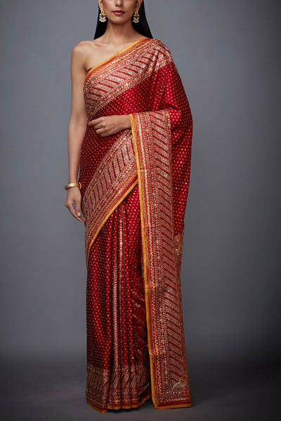 Red embroidered sari