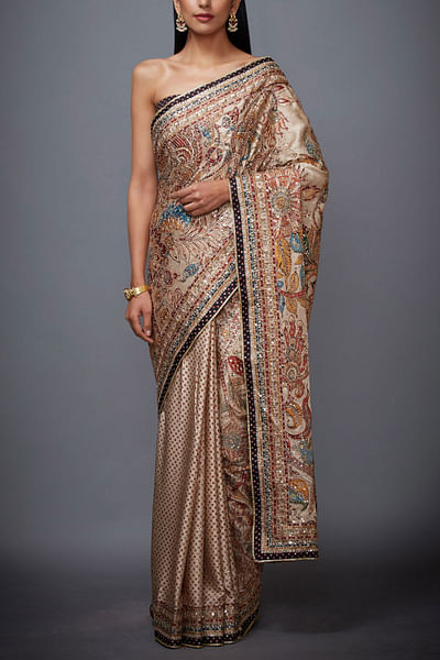 Beige embroidered sari
