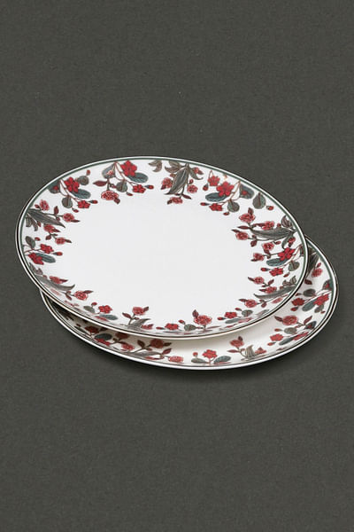 Ecru and red floral dinner plates