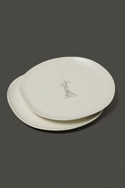White printed dinner plates