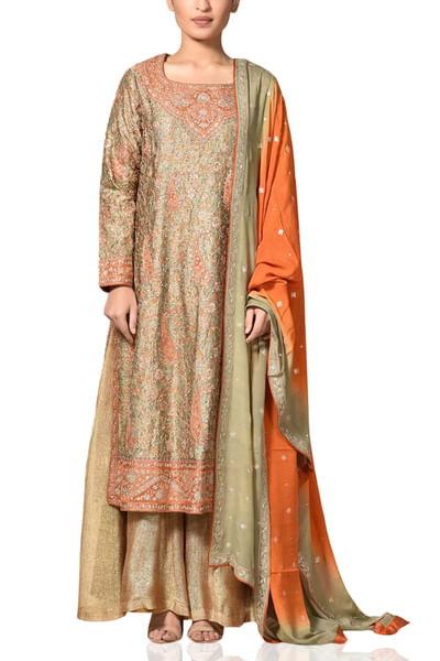 Orange embellished kurta set