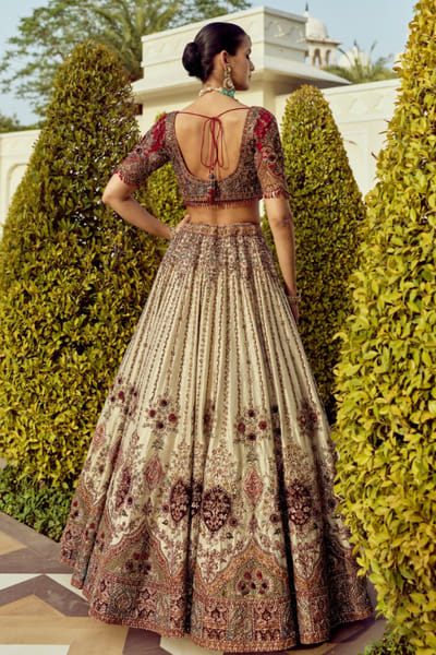 Roqa Gold and red floral embroidered lehenga set ROQAJUL26D150676