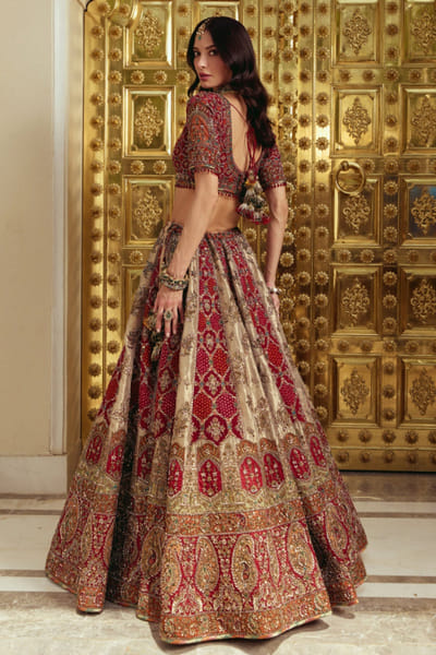 Roqa Maroon zari embroidered lehenga set ROQAJUL26D150672