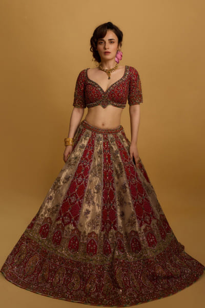 Roqa Maroon zari embroidered lehenga set ROQAJUL26D150672