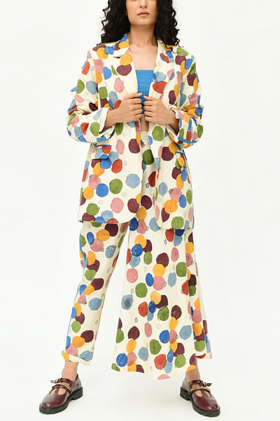Polka print cotton jacket set