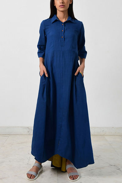 Blue asymmetrical khadi dress