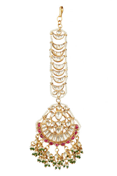 Riana Jewellery White and pink jadtar embellished maang tikka RJEAUG20RH087
